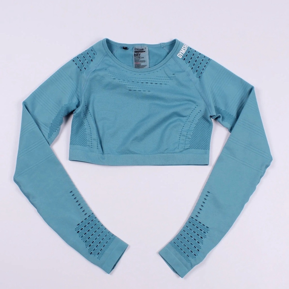 Gymshark flawless knit Seamless Longsleeve BABY BLUE active gym crop top Small P - Picture 2 of 5